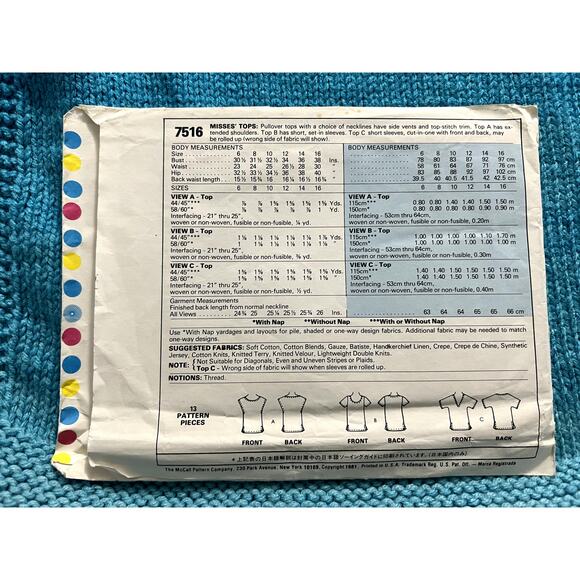 McCalls 7516 Sewing pattern top tshirt Scoop V neck size 14 - Picture 3 of 7